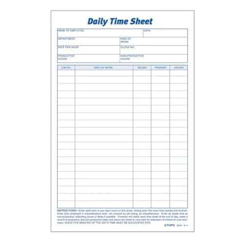 TOPS Daily Employee Time And Job Sheet, 6 x 9.5 Inches, 100 Sheets per Pad, 2 Pads/Pack (30041)