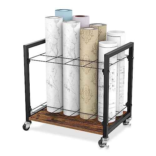 Blueprint Storage Rack Cart,12 Slots Blueprint Holder with Wheels to Storage Poster Architectural Construction Plan Wrapping Paper,Metal Mobile Roll Paper Organizer