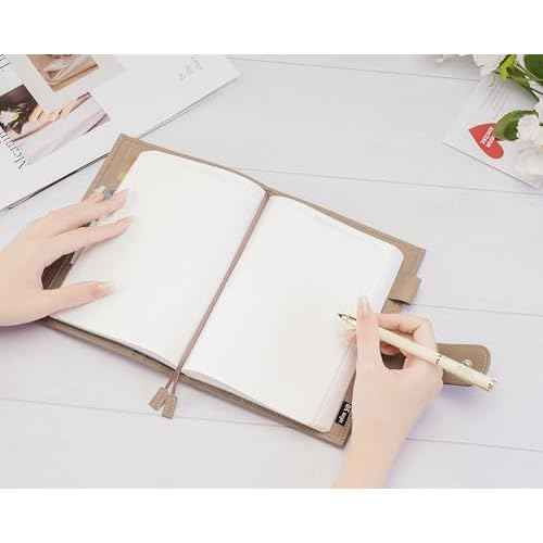 B6 Leather Planner Cover for Stalogy, Midori, Leuchtturm1917, and More - with Pen Loop, Card Slots, Back Pocket, and Bookmarks (Taupe)