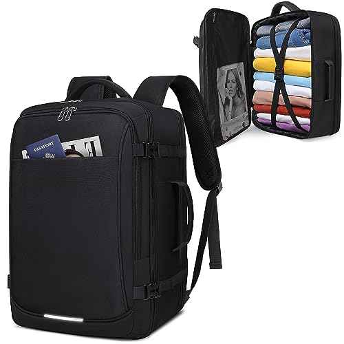 IGOLUMON Travel Backpack for Men Women 40L Flight Approved Carry on Backpack 17 Inch Waterproof Laptop Backpack Large Luggage Daypack Business College Weekender Overnight Backpack with Shoe Bag, Black