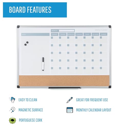 MasterVision 36W x 0.8H Inch 3-in-1 Monthly Dry-Erase Calendar Board for Office & Home