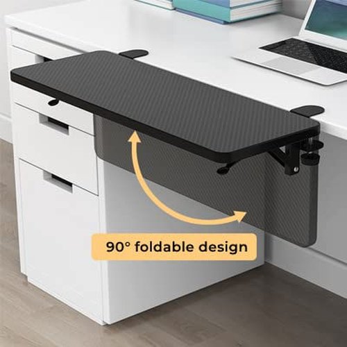 Siiboat Computer Desk Extender 29.5" x 9.45" Table Arm Elbow Support Collapsible Keyboard Tray for Square Tabletop - Carbon Fiber