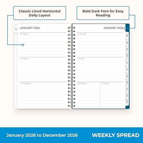Blue Sky 2026 Weekly and Monthly Planner Calendar, January 2026 - December 2026, 5" x 8", Flexible Frosted Cover, Laminated Tabs, Durable Twin Wire Binding, Bakah Blue