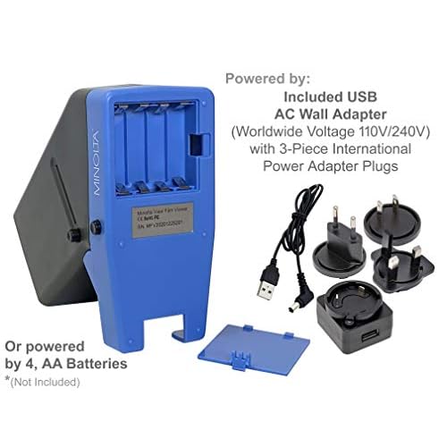 MINOLTA 35mm Desk Top Portable LED Slide and Negative Viewer Luminated 3X Magnify ? for 2"x2" Slides & Positive Negatives - Worldwide AC Adapter & Plugs, Battery Operation & Cloth