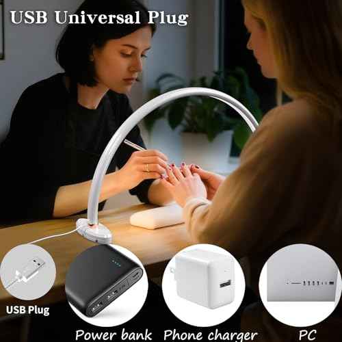 Half Moon Nail Desk Lamp,USB Powered Tri-Color Temperature Brightness Adjustable Arch Light for Moon Light Nail Tech/Handicraft Lighting (Medium Size White)