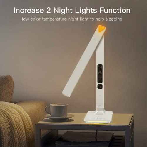 LED Desk Lamp with Wireless Charger: Desk Lamps for Home Office Bedroom, 5 Color Modes & Brightness Dimmable, 2 Night Light