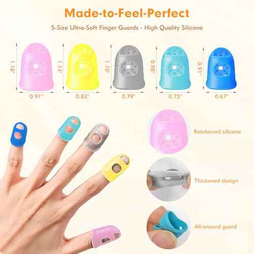 20 Pieces Rubber Thimble - Thimbles for Hand Sewing with Finger Protection, Durable Rubber Finger Tips for Quilting, Knitting, Embroidery, Paperwork & Crafts (5 Sizes)