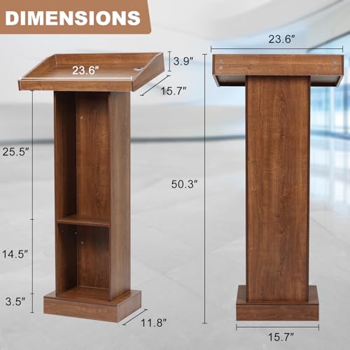 BEQUZON Chestnut Brown Wood Podium with Slanted Top – Standing Lectern for Church, Classroom, Weddings