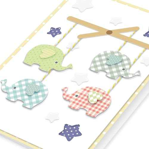 Baby Shower Card - 3D Cute Design Baby Shower Card for Boy or Girl with Envelope and Seal Sticker, 5x8in Welcome New Baby Gender Neutral (Elephants & Stars)