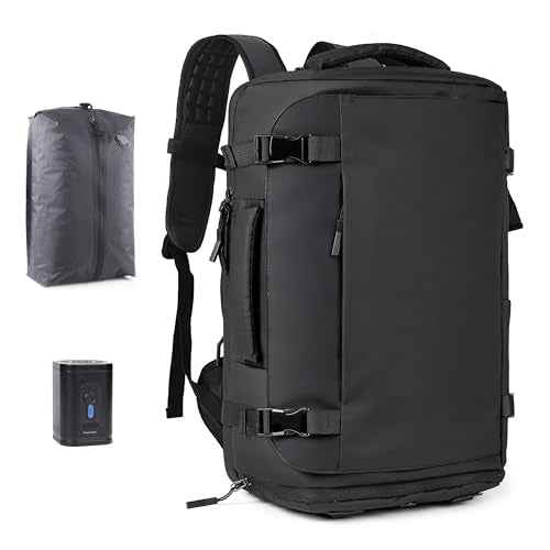 Vacuum Seal Backpack for Travel with Pump, 55L Large Backpack with Detachable Vacuum Compression Bag Waterproof Carry On Large Travel Bag for Airline Laptop Backpack with Shoe Compartment