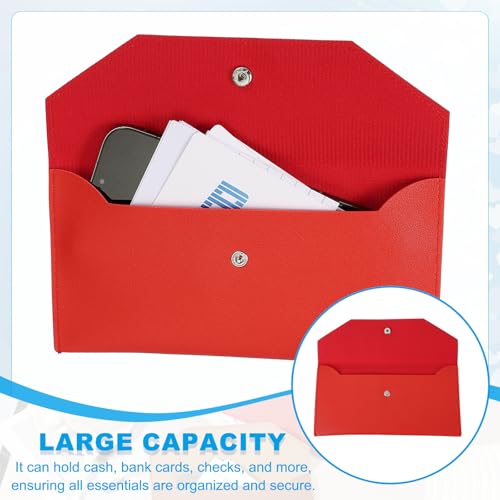 PATIKIL Red Leather Cash Envelope Wallet Budget Holder Reusable Money Bag