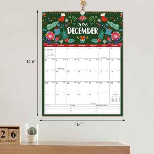 2026 Calendar - JAN 2026 - DEC 2026, Wall Calendar, 12 Monthly, Calendar 2026, 14.6" x 11.4", Wall Calendar 2026 with Twin-Wire Binding + Hanging Hook + Julian Dates, Calendar for Organizing