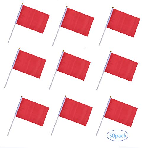 Red Stick Flag 50 Pack - Small Handheld Party & Event Decorations, Perfect for Sports, Festivals, Parades, and Garden Use (Variation: Red)