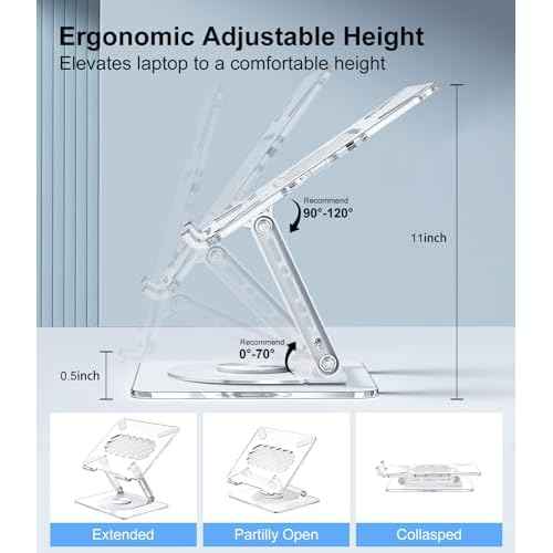 MCHOSE Acrylic Laptop Stand for Desk with 360 Rotating Base Ergonimic Foldable Clear Laptop Riser Compatible with MacBook Pro/Air Notebook up to 16 Inches, Ultra Thick Acrylic Transparent