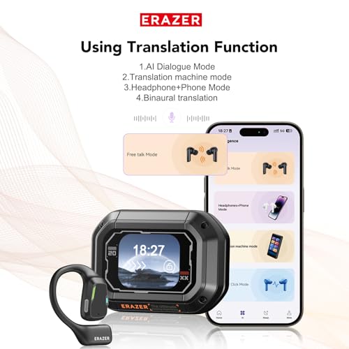 QYGCKJ ERAZER XP6 AI Translation Earbuds Black – Real-Time 165 Languages, Bluetooth 5.4, Touchscreen Charging Case