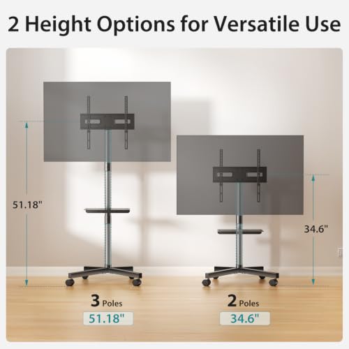 OLIXIS Deep Black Rolling TV Stand for 23-60 Inch Screens with Wheels & Adjustable Tilt
