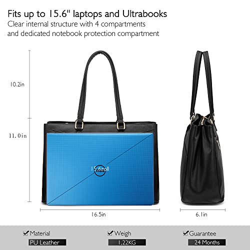LOVEVOOK Black 15.6 Inch Waterproof Leather Laptop Tote Bag for Women Business & Office