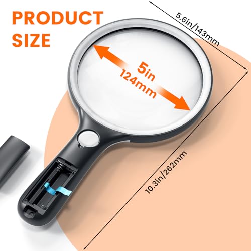 Magnifying Glass with Light Large 5" Lens, 20X 30X Handheld Illuminated Lighted Magnifier 24LED 1UV Light for Seniors, Reading, Coins, Jewelry, Close Work