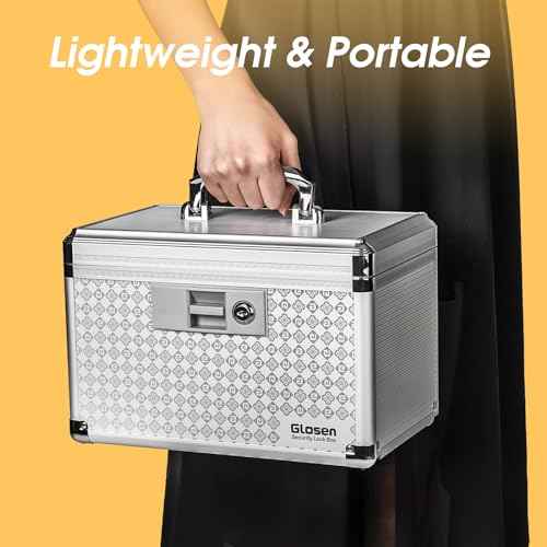 Glosen Medicine Lock Box Storage Lock Box Grey 12 X 7.68 X 7.87 Inch ¡¼Medium¡½ Lockable Dorm Storage Trunk with Key Lock - Briefcase, Lock Boxes for Personal Items