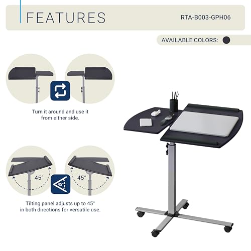 Techni Mobili Laptop Cart with Tilting Top - Adjustable Height Rolling Laptop Stand (Graphite) - Laptop Cart