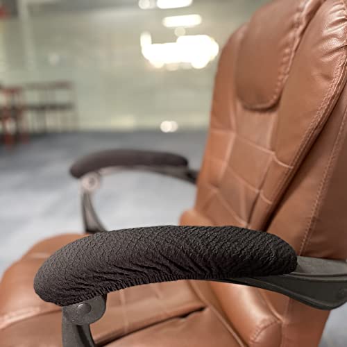 NeColorLife Black Armrest Covers 2-Pack for Office Chairs (Checked Jacquard, Standard Size)