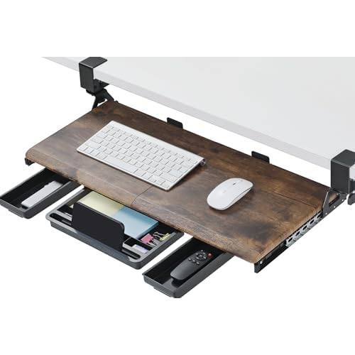 ETHU Keyboard Tray Under Desk, Pull Out Keyboard & Mouse Tray with C-clamp, Ergonomic Desk Keyboard Tray Slide Out, Pull Out Platform Drawer for Home and Office(Wood)