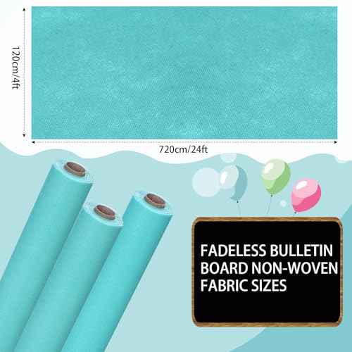Skyygemm 3 Rolls Bulletin Board Fabric Roll 4 x 24 ft No Fade Reusable Waterproof Erasable Bulletin Board Background Non-Woven Fabric Poster for Back to School DIY Craft Classroom Decor(Stone Blue)