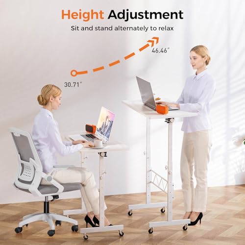 GTRACING Standing Desk Adjustable Height & Tiltable Tabletop, 32 Inch Portable Desk for Home Office Stand Up Work and Walking Pad Treadmill, Small Mobile Computer Table for Laptop, White