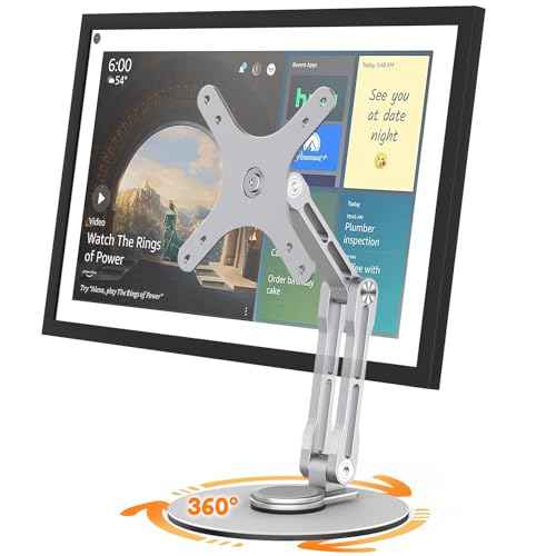 Swivel and Tilt Stand for Echo Show 15 (Gen 1, Gen 2), Portable Monitor Stand, Adjustable Angle and Height with 360¡Æ Rotation Bases, Switching Between Landscape and Portrait Screens (Silver)