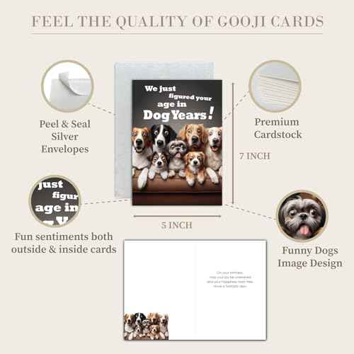 Gooji 5x7 Dogs Birthday Card, Funny Humorous Cute Card for Wife Husband Teenage Young Boy Girl Men Women Adult, Golden (Age)