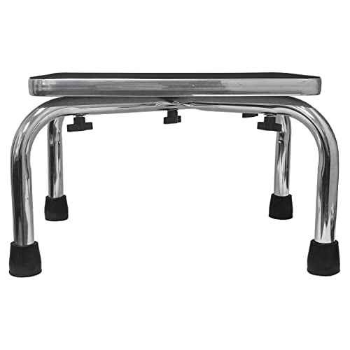 PCP Medical Step Stool with Non Slip Ribbed Rubber Platform, Lightweight Footstool for Seniors and Patients, Chrome