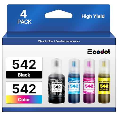 542 Pigment Ink 542 Refill Ink Bottle for Epson 542 Ink Refill Bottles for Ecotank Used for Pro ET-5800 ET-5850 ET-5880 ET-16600 ET-16650 (1 Black,1 Cyan,1 Magenta,1 Yellow,4 Pack)