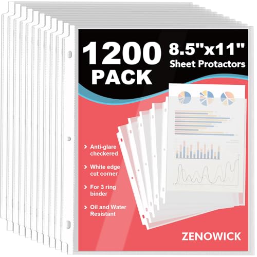1200 Pack Sheet Protectors 8.5 x 11 inch Clear Page Protectors for 3 Ring Binder, Plastic Sleeves for Papers, Document