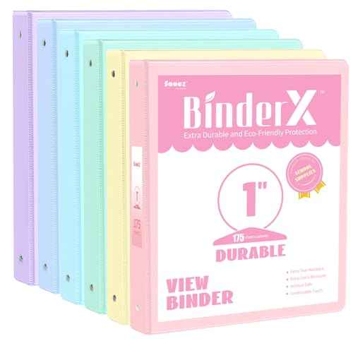 6 Pack Extra Durable 3 Ring Binders 1 inch, Sooez 1¡± Three Round Ring Binders with Pockets, Cute Customizable Clear View Cover for 8.5 x 11'' Letter Size Papers, Pastel School Office Supplies for Girl