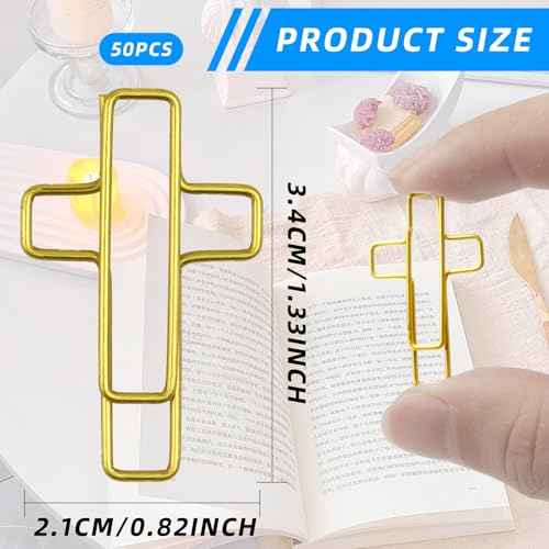 50 PCS Gold Cross Paper Clips Bible Paper Clips - Versatile Bible Study Supplies for Christian Office and Home, Also Great as Journaling Papers Clip and Bookmarks