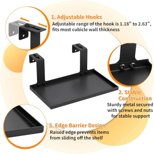 Adjustable Metal Cubicle Shelf with Hooks for Office Storage, Black