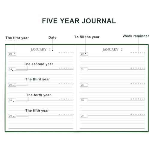 Hard Cover 5 Year Journal | The Easiest to Use Five Year Journal | Quick and Easy Five Year Daily Journal System | 8.5'' x11'', Green