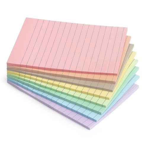 4x6 Inch Lined Sticky Notes, 8 Pack, Light Colors, Premium Self-Adhesive Notepads, Large Sticky Pads for Office, School & Home Use, Easy to Use, Reusable & Removable