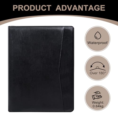 Calfinder Vegan Leather Business Padfolio with Zipper, Professional Padfolio for Women,Leather Portfolio for Men,Portfolio Binder for Ipad,Document and Resume,Personalized Gifts