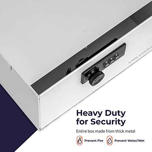 Volcora Cash Box Money Organizer - 15¡± x 7.5¡± x 4¡± Cashbox 5 Compartments Drawer Tray - Bills and Coin Slot with Combination Lock for POS Register, Kiosk, Retail, Personal and Business Use, White