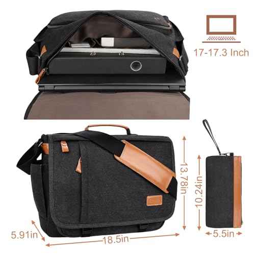 ESTARER Mens Messenger Bag 17-17.3 Inch Laptop Bag Water-resistant Canvas, College/Work/Travel Computer Shoulder Bag with Pencil Case Pouch, Dark Grey