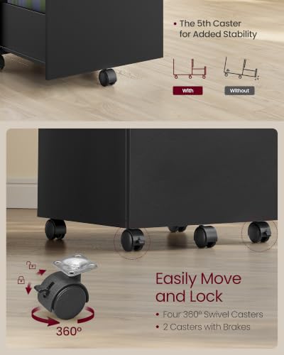 VASAGLE Ink Black 2-Drawer File Cabinet on Casters – Small Rolling Storage