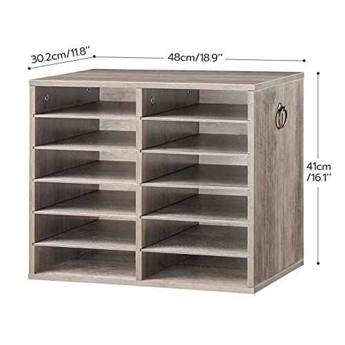 HOOBRO Literature Organizers, 12 Compartments Office Mailbox with Adjustable Shelves, Wood Countertop Literature Sorter for Office, Home, Classroom, Mailrooms Organization Greige BG12WF01