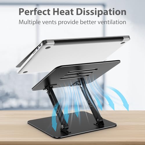 Gogoonike Classic Black Adjustable Laptop Stand - Ergonomic Metal Riser for Desk, Supports 17.6 lbs