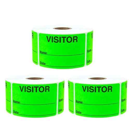 Fluorescent Green Visitor Labels - 3 x 2 inches, 1500 Labels