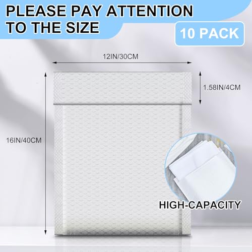 Ireer 10 Pack 12x16 Inch Large Waterproof Bubble Mailers Self Seal Padded Envelopes White