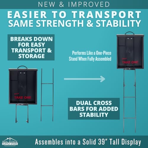 Mediz Black Outdoor Brochure Box with Two-Piece Metal Yard Stand Holds 250 Flyers & 60 Business Cards
