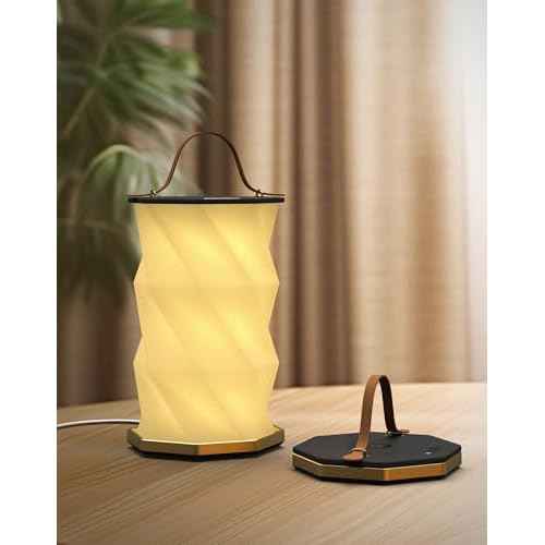 Portable Foldable Table Lamp with USB Rechargeable Battery, 3-Level Dimmable Touch Control Night Light, Folding Paper Lantern Light for Home Office Bedroom Reading (Black)