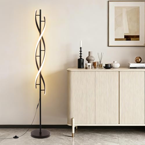 Spiral Floor Lamp,Dimmable Standing Lamp with Remote Control,3 Color Temperature,Modern Tall Corner Floor Light for Living Room, Bedroom, Office Decor, 30W Black Floor Lamp