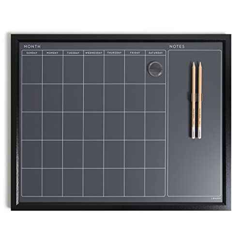 U Brands Magnetic Chalk Calendar Board, 16" x 20", Black Wood Style Frame, Premium Surface, Includes Chalk Pencils, Magnet